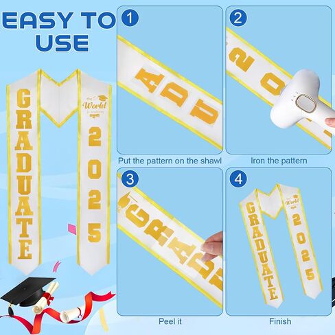 Graduation Stole, Unisex Adult Plain Graduation Stole, 2025 Grad Shawl with DIY Iron on Letter Number Pattern, 70'' Long in Saudi Arabia