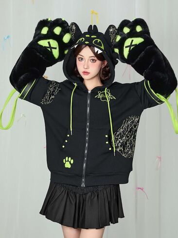 Dragon Paw Hoodie Black and Green up Hoodie Daily Wear in Saudi Arabia