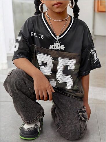 SOLY HUX Toddler Girl's Graphic T-Shirts Short Sleeve V Neck Tee Shirts Jersey Tops Y2k Streetwear in Kuwait