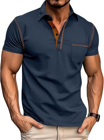 Men's Polo Shirts Short Sleeve Golf Polo T Shirt Lightweight Casual Button Down Shirts Summer Collared with Pocket in Saudi Arabia