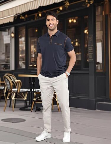 Men's Polo Shirts Short Sleeve Golf Polo T Shirt Lightweight Casual Button Down Shirts Summer Collared with Pocket in Saudi Arabia