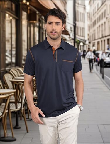 Men's Polo Shirts Short Sleeve Golf Polo T Shirt Lightweight Casual Button Down Shirts Summer Collared with Pocket in Saudi Arabia