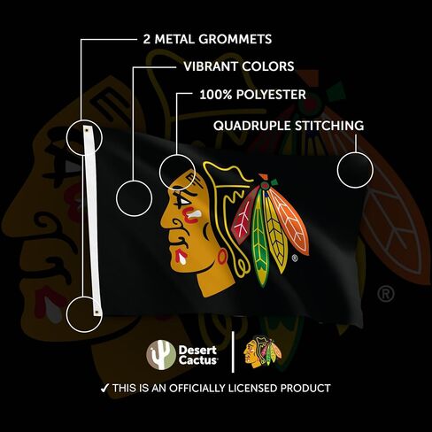 صبار الصحراء شيكاغو بلاك هوكس علم NHL 100% بوليستر للاستخدام الداخلي والخارجي 3 × 5 أقدام أعلام فريق دوري الهوكي الوطني (التصميم #1) in Saudi Arabia