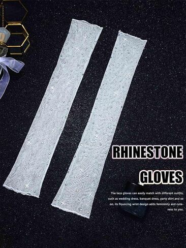 JAKAWIN Rhinestone Mesh Wedding Gloves Crystal Bridal Arm Sleeve Fingerless Gloves for Women in Saudi Arabia