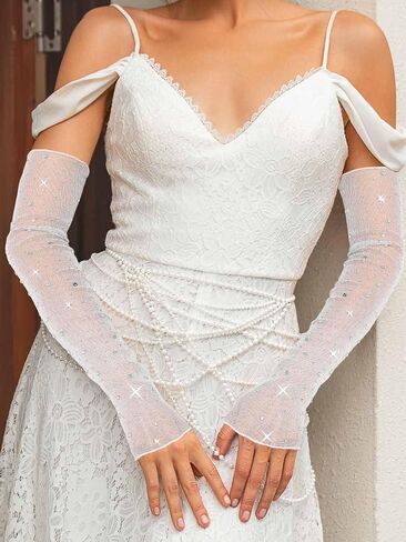 JAKAWIN Rhinestone Mesh Wedding Gloves Crystal Bridal Arm Sleeve Fingerless Gloves for Women in Saudi Arabia