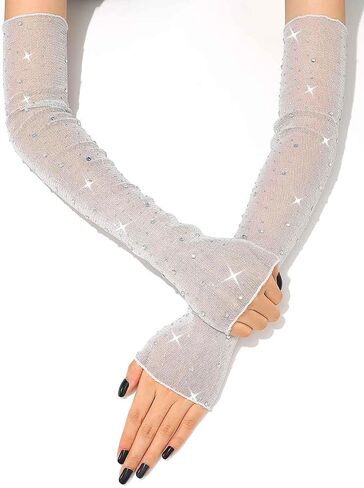 JAKAWIN Rhinestone Mesh Wedding Gloves Crystal Bridal Arm Sleeve Fingerless Gloves for Women in Saudi Arabia