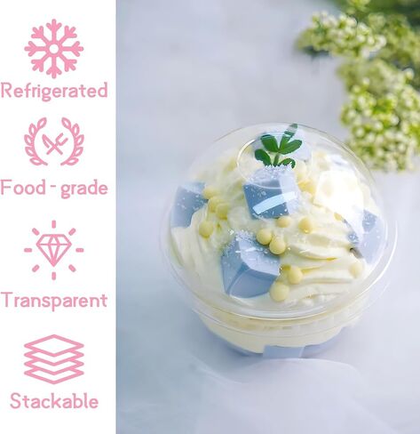 100 Pack 12OZ Clear Plastic Cups with No Hole Dome Lids and Sporks,Disposable Dessert Cups,Yogurt Parfait Cup for Cupcake,Pudding,Iced Cold Drinks,Coffee,Juice,Snacks,Fruits,Ice Cream in Saudi Arabia