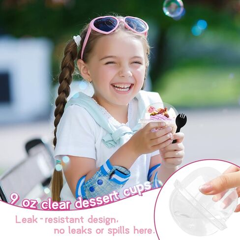 100 Pack 12OZ Clear Plastic Cups with No Hole Dome Lids and Sporks,Disposable Dessert Cups,Yogurt Parfait Cup for Cupcake,Pudding,Iced Cold Drinks,Coffee,Juice,Snacks,Fruits,Ice Cream in Saudi Arabia