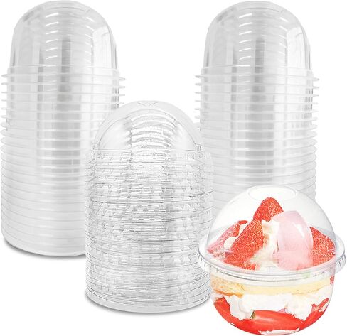 100 Pack 12OZ Clear Plastic Cups with No Hole Dome Lids and Sporks,Disposable Dessert Cups,Yogurt Parfait Cup for Cupcake,Pudding,Iced Cold Drinks,Coffee,Juice,Snacks,Fruits,Ice Cream in Saudi Arabia
