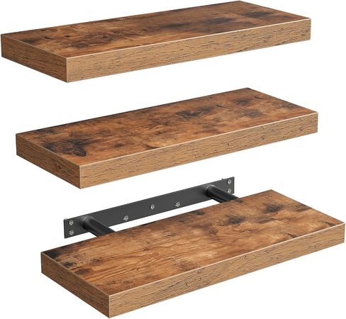 Floating Shelves for Wall, 1.5" Thick Wall Shelf Set of 3 with Invisible Brackets, L31.5 x W7.9 Hanging Shelves Farmhouse Home Decor for Bathroom, Living Room, Bedroom, Kitchen, Rustic Brown in Kuwait