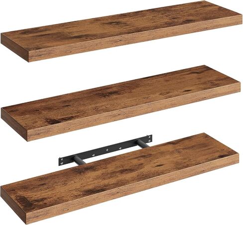 Floating Shelves for Wall, 1.5" Thick Wall Shelf Set of 3 with Invisible Brackets, L31.5 x W7.9 Hanging Shelves Farmhouse Home Decor for Bathroom, Living Room, Bedroom, Kitchen, Rustic Brown in Kuwait