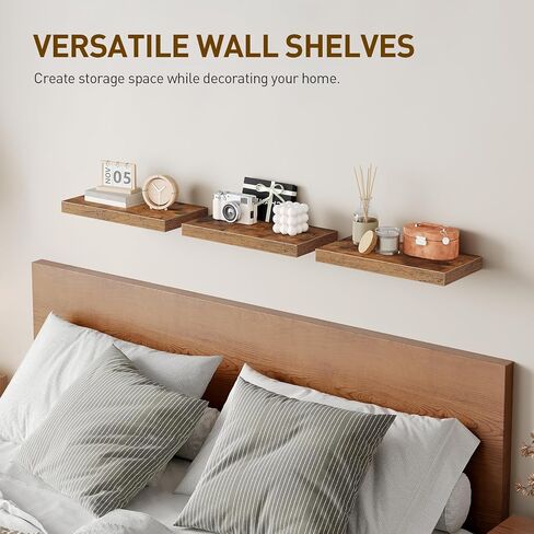 Floating Shelves for Wall, 1.5" Thick Wall Shelf Set of 3 with Invisible Brackets, L31.5 x W7.9 Hanging Shelves Farmhouse Home Decor for Bathroom, Living Room, Bedroom, Kitchen, Rustic Brown in Kuwait