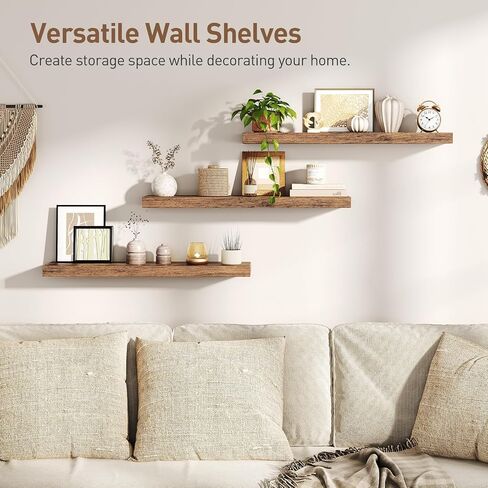 Floating Shelves for Wall, 1.5" Thick Wall Shelf Set of 3 with Invisible Brackets, L31.5 x W7.9 Hanging Shelves Farmhouse Home Decor for Bathroom, Living Room, Bedroom, Kitchen, Rustic Brown in Kuwait