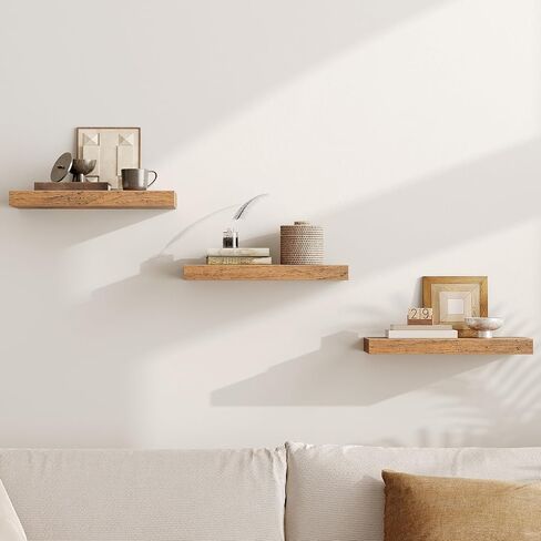 Floating Shelves for Wall, 1.5" Thick Wall Shelf Set of 3 with Invisible Brackets, L31.5 x W7.9 Hanging Shelves Farmhouse Home Decor for Bathroom, Living Room, Bedroom, Kitchen, Rustic Brown in Kuwait