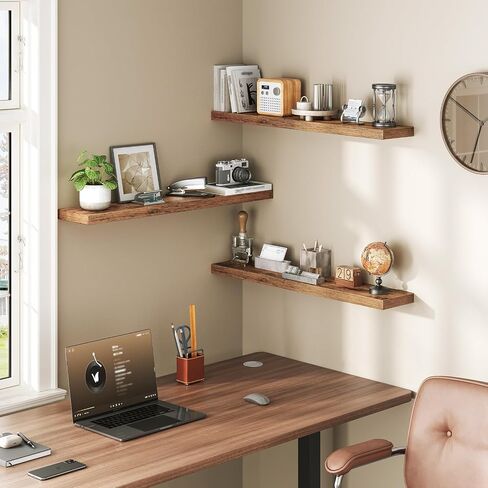 Floating Shelves for Wall, 1.5" Thick Wall Shelf Set of 3 with Invisible Brackets, L31.5 x W7.9 Hanging Shelves Farmhouse Home Decor for Bathroom, Living Room, Bedroom, Kitchen, Rustic Brown in Kuwait