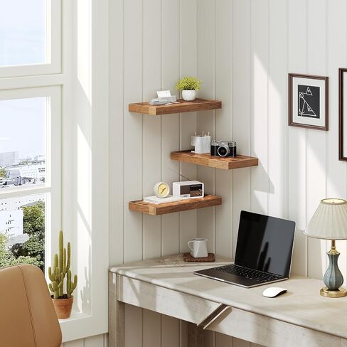 Floating Shelves for Wall, 1.5" Thick Wall Shelf Set of 3 with Invisible Brackets, L31.5 x W7.9 Hanging Shelves Farmhouse Home Decor for Bathroom, Living Room, Bedroom, Kitchen, Rustic Brown in Kuwait