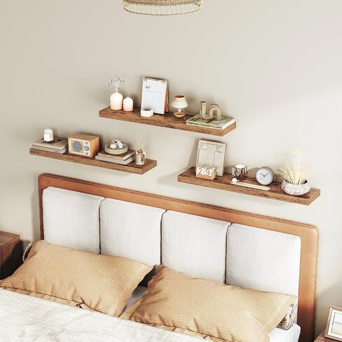 Floating Shelves for Wall, 1.5" Thick Wall Shelf Set of 3 with Invisible Brackets, L31.5 x W7.9 Hanging Shelves Farmhouse Home Decor for Bathroom, Living Room, Bedroom, Kitchen, Rustic Brown in Kuwait