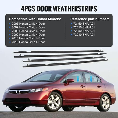 Newsmarts 4pcs Weatherstrip Window Moulding Trim Car Outside Window Seal Belt متوافق مع Honda CR-V 2007 2008 2009 2010 2011، كروم in Kuwait