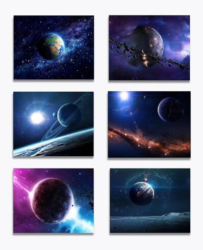 Loevoero Outer Space Planet Wall Art Painting ، لغرفة النوم ، غرفة المعيشة ، ديكور الحمام ， ملصقات للأطفال أو الأولاد أو الفتيات مجموعة من 6 （8 "× 10"） غير مؤطر in Kuwait