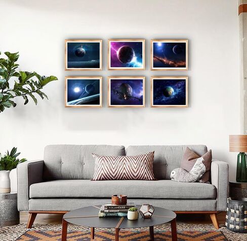 Loevoero Outer Space Planet Wall Art Painting ، لغرفة النوم ، غرفة المعيشة ، ديكور الحمام ， ملصقات للأطفال أو الأولاد أو الفتيات مجموعة من 6 （8 "× 10"） غير مؤطر in Kuwait