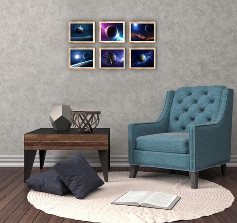 Loevoero Outer Space Planet Wall Art Painting ، لغرفة النوم ، غرفة المعيشة ، ديكور الحمام ， ملصقات للأطفال أو الأولاد أو الفتيات مجموعة من 6 （8 "× 10"） غير مؤطر in Kuwait