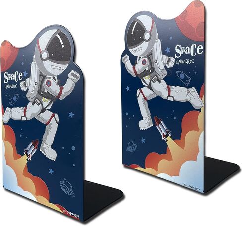 2 Pack Metal Bookends,Non-Slip Blue Cartoon Running Astronauts Book Stopper,Heavy Duty Premium Space-Themed Decorative Book End, Supports for Kids Children Shelves,Room,Office,Learning Gifts in Saudi Arabia