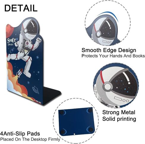 2 Pack Metal Bookends,Non-Slip Blue Cartoon Running Astronauts Book Stopper,Heavy Duty Premium Space-Themed Decorative Book End, Supports for Kids Children Shelves,Room,Office,Learning Gifts in Saudi Arabia