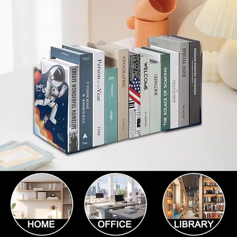 2 Pack Metal Bookends,Non-Slip Blue Cartoon Running Astronauts Book Stopper,Heavy Duty Premium Space-Themed Decorative Book End, Supports for Kids Children Shelves,Room,Office,Learning Gifts in Saudi Arabia