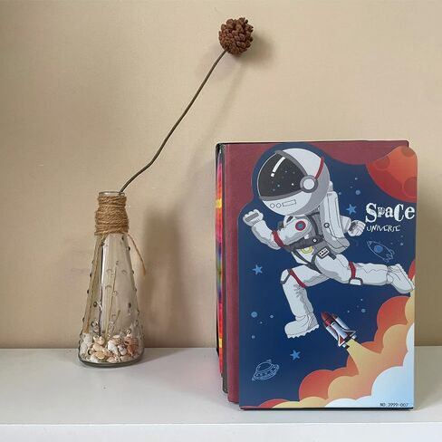 2 Pack Metal Bookends,Non-Slip Blue Cartoon Running Astronauts Book Stopper,Heavy Duty Premium Space-Themed Decorative Book End, Supports for Kids Children Shelves,Room,Office,Learning Gifts in Saudi Arabia