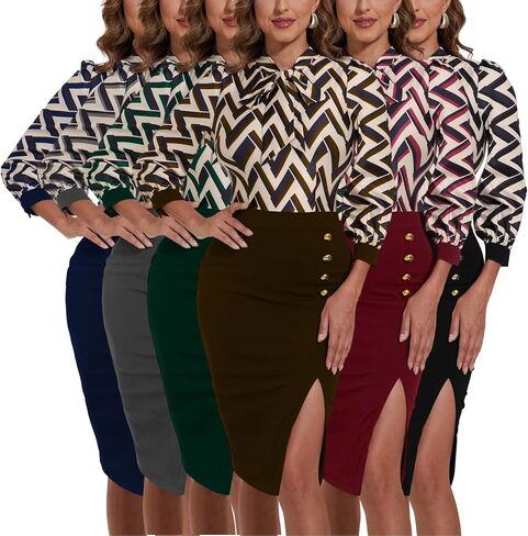 Women's Wear to Work Pencil Dresses Business Professional Midi Dress Long Sleeve Bodycon Party Dress in Saudi Arabia