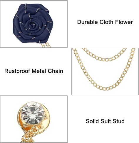 Meccanixity Bridegroom Brouches Rose Flower Size Size Clitm Alloy Tabel Pin مع سلسلة شرابة/بدلة مسمار/ذهبية للملحقات بدلة الزفاف رجال in Kuwait