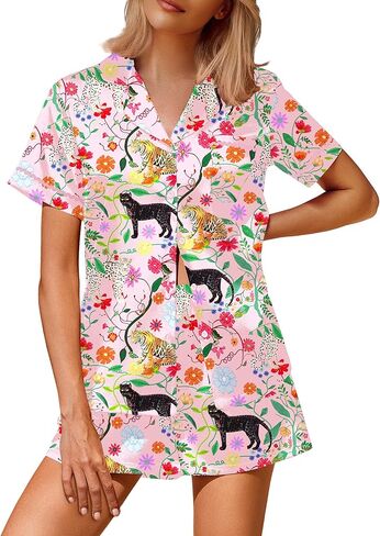 Ekouaer الحرير الساتان بيجاماس 2 قطعة بيجامات للنساء ضبط زر أسفل PJ قصيرة الأكمام وسراويل PJS مجموعات صالة in Kuwait