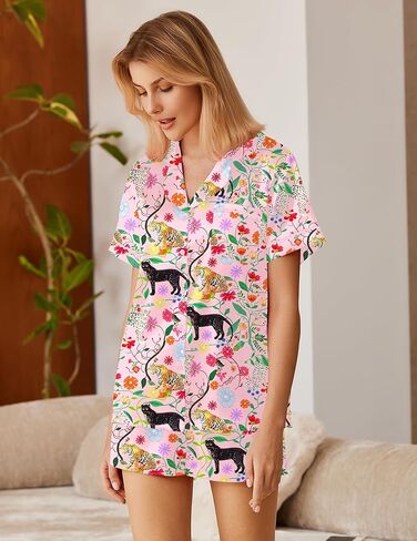 Ekouaer الحرير الساتان بيجاماس 2 قطعة بيجامات للنساء ضبط زر أسفل PJ قصيرة الأكمام وسراويل PJS مجموعات صالة in Kuwait