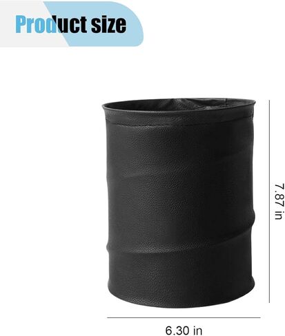 Collapsible Trash Can Car Garbage Bag - Leather Pop-up Car Trash Bin with Elastic Band - Hanging Foldable Garbage Can Vehicle Waste Basket Bin - Double-Layer Washable Bag for Cars Camping (Black) in Kuwait