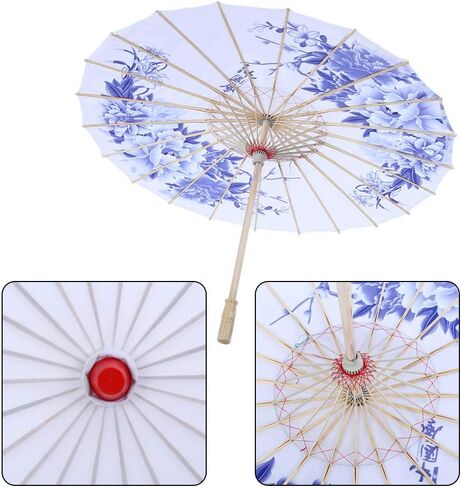 Qiilu 1 * umbrella Women Handmade Oiled Paper Umbrella Windproof Chinese Classical Dance Umbrella() (blue chinoiserie) in Saudi Arabia