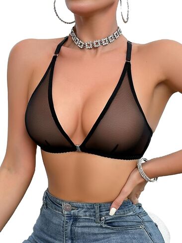 Soly Hux Women Women Mesh Mesh Front Closure Bra Deep V Neck Wireless Up Lingerie Bralettes in Kuwait