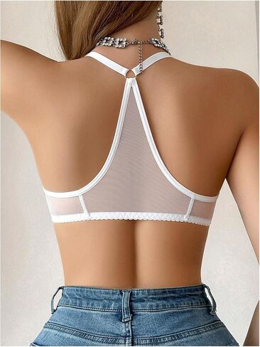 Soly Hux Women Women Mesh Mesh Front Closure Bra Deep V Neck Wireless Up Lingerie Bralettes in Kuwait