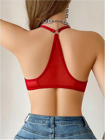 Soly Hux Women Women Mesh Mesh Front Closure Bra Deep V Neck Wireless Up Lingerie Bralettes in Kuwait