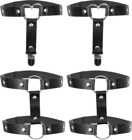 4PCS Leather Thigh Harness Adjustable Elastic 2 Rows Leather Leg Harness Garter Belt Punk Gothic Thigh Ring Garter for Women and Girls in Saudi Arabia