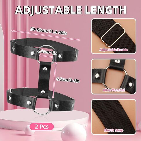 4PCS Leather Thigh Harness Adjustable Elastic 2 Rows Leather Leg Harness Garter Belt Punk Gothic Thigh Ring Garter for Women and Girls in Saudi Arabia