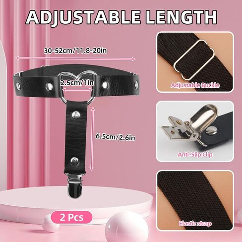 4PCS Leather Thigh Harness Adjustable Elastic 2 Rows Leather Leg Harness Garter Belt Punk Gothic Thigh Ring Garter for Women and Girls in Saudi Arabia
