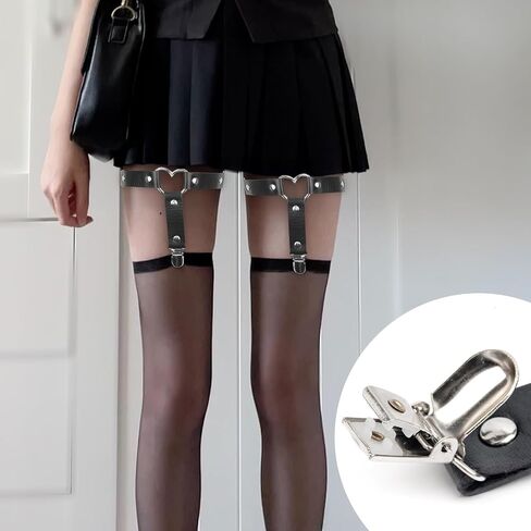 4PCS Leather Thigh Harness Adjustable Elastic 2 Rows Leather Leg Harness Garter Belt Punk Gothic Thigh Ring Garter for Women and Girls in Saudi Arabia