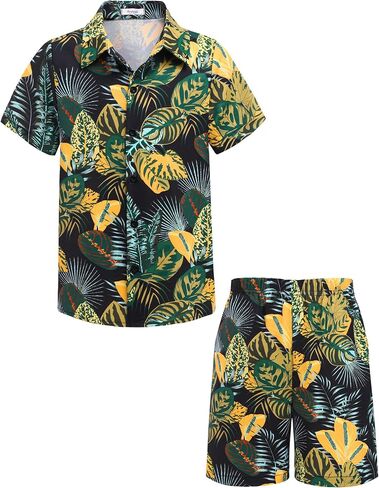 Arshiner Boys 2 Piece Outfits Hawaiian Shorts Sets Button Down Shirt and Shorts Summer Beach Clothes for 2-12 Years in Kuwait