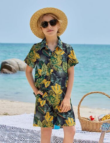 Arshiner Boys 2 Piece Outfits Hawaiian Shorts Sets Button Down Shirt and Shorts Summer Beach Clothes for 2-12 Years in Kuwait