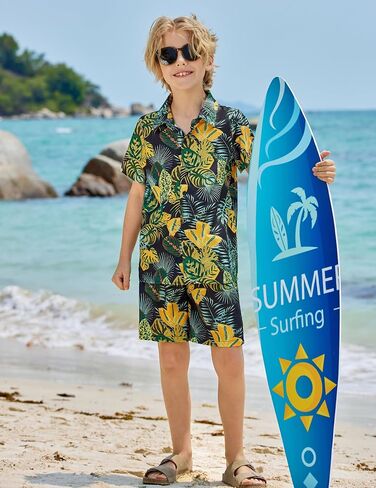 Arshiner Boys 2 Piece Outfits Hawaiian Shorts Sets Button Down Shirt and Shorts Summer Beach Clothes for 2-12 Years in Kuwait