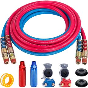 Air Brake Line Hose Assembly, 12FT Air Brake Line with 1/2" DOT Swivel Fitting, Air Line Hose Kit with Gladhand, Grip, Seals, 16" Tender Spring, Rubber Air Brake Hose for Semi Truck