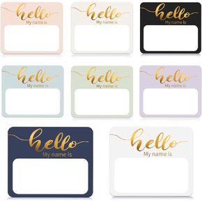 Name Tag Stickers 120 Pcs Gold Foil Hello My Name is Name Tag Stickers(3 "x2.5") Nametags Stickers for Clothes,Office,Student,Home Christmas Name Tags for People,Holiday Name Tags Stickers,8 Color