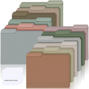 48 Pcs Colored Manila File Folders Letter Size Paper File Folders with Labels 9.49 x 11.61 Inch 1/3 Cut Tab File Folders for Home Office School Organizer Dividers Notes