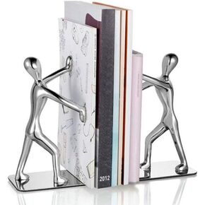 Fashion Creative Shiny Kung Fu Man Stainless Steel Metal Bookends Book End for Home Office Library School Study Decoration Gift (Silver)