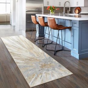 LIVEBOX Blue Non-Slip Runner Rugs for Hallway 2x6 ft, Abstract Washable Rug Long Runner Rug for Kitchen, Soft Low-Pile Faux Wool Modern Indoor Runner Carpet for Bedroom Entryway Floor